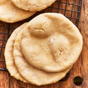 overhead view of 3 stacked gluten-free pitas.