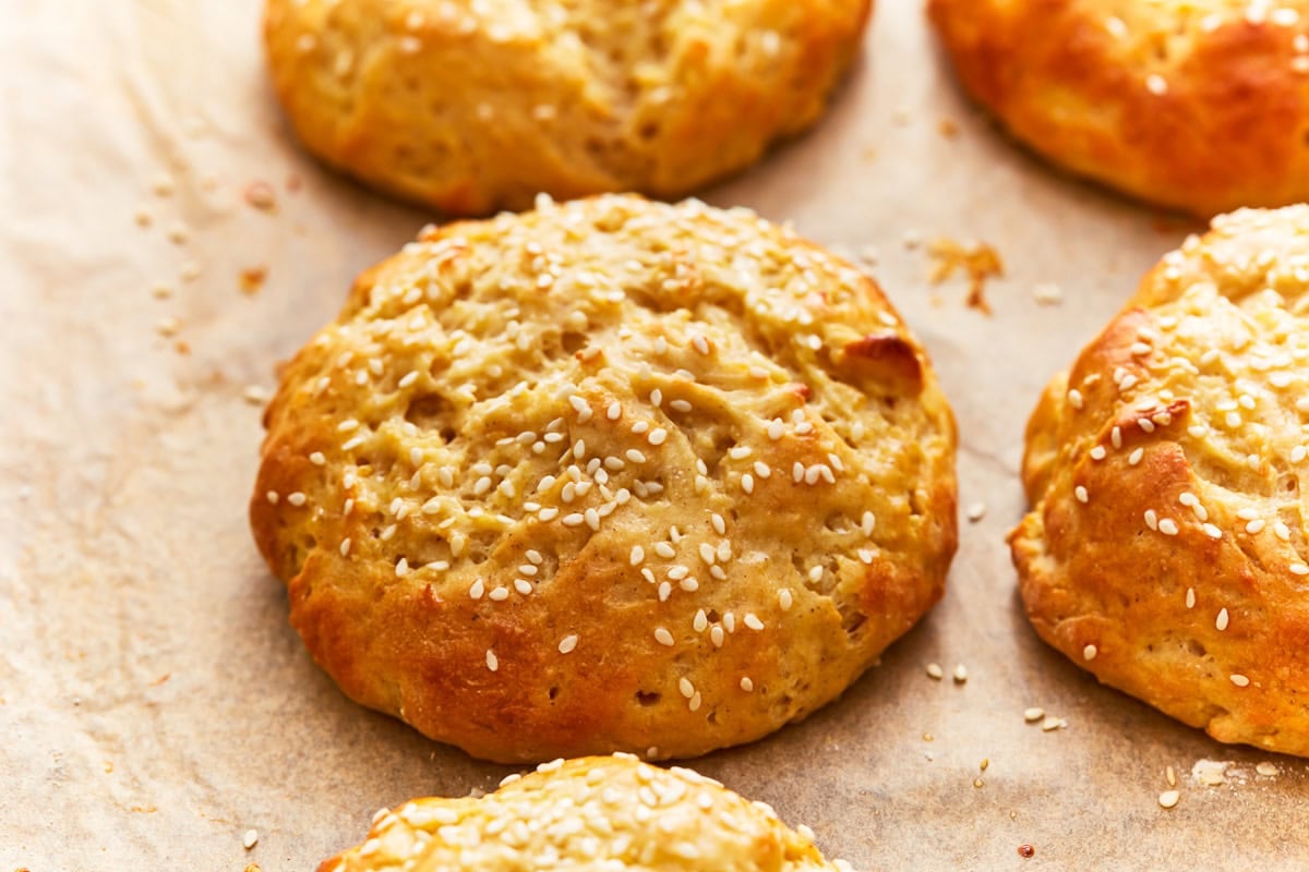 close-up view of gluten-free hamburger buns.