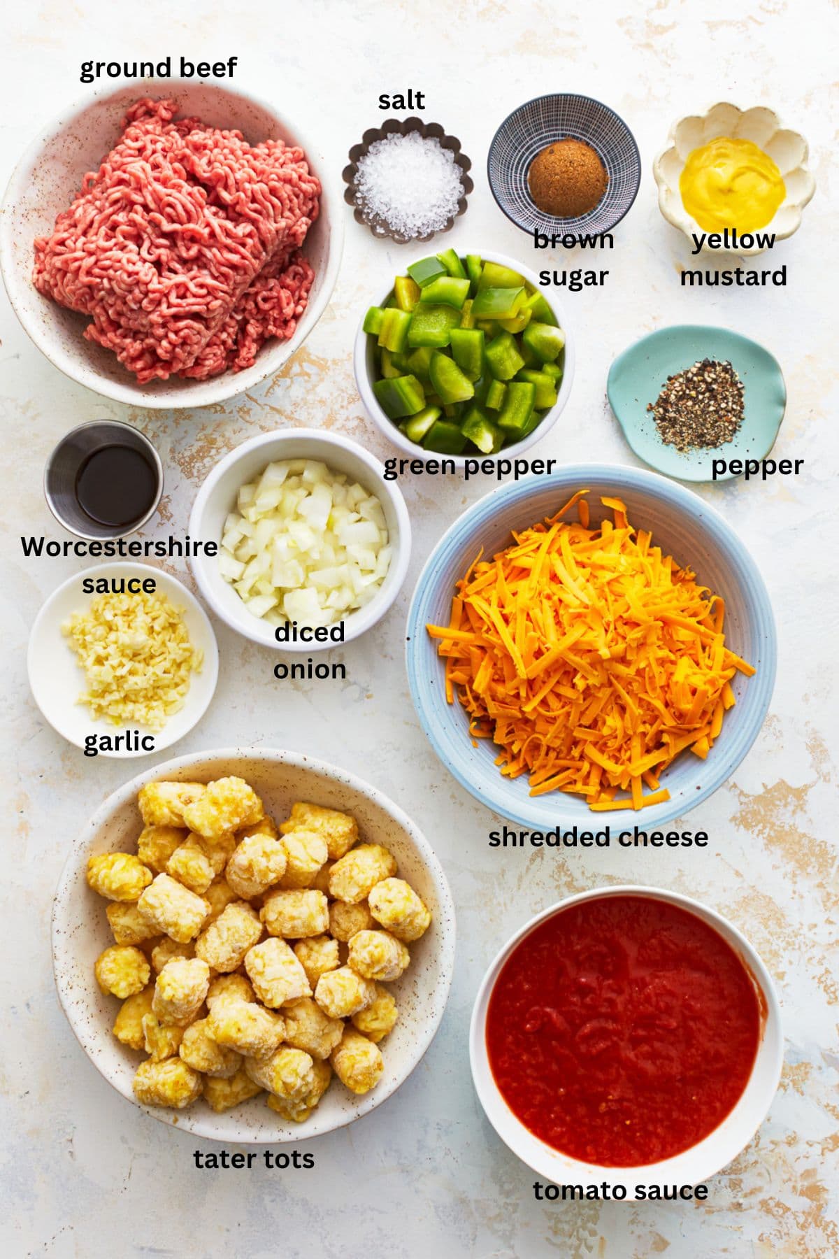 ingredients for sloppy joe tater tot casserole