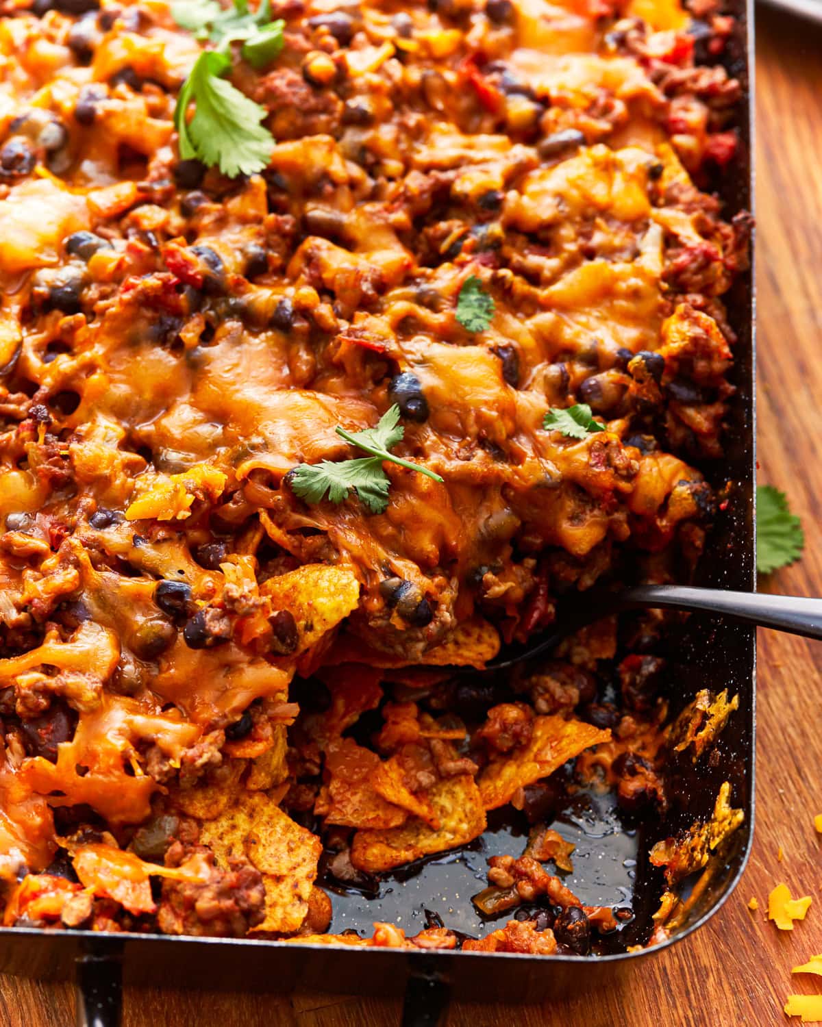 walking taco casserole missing a scoop.