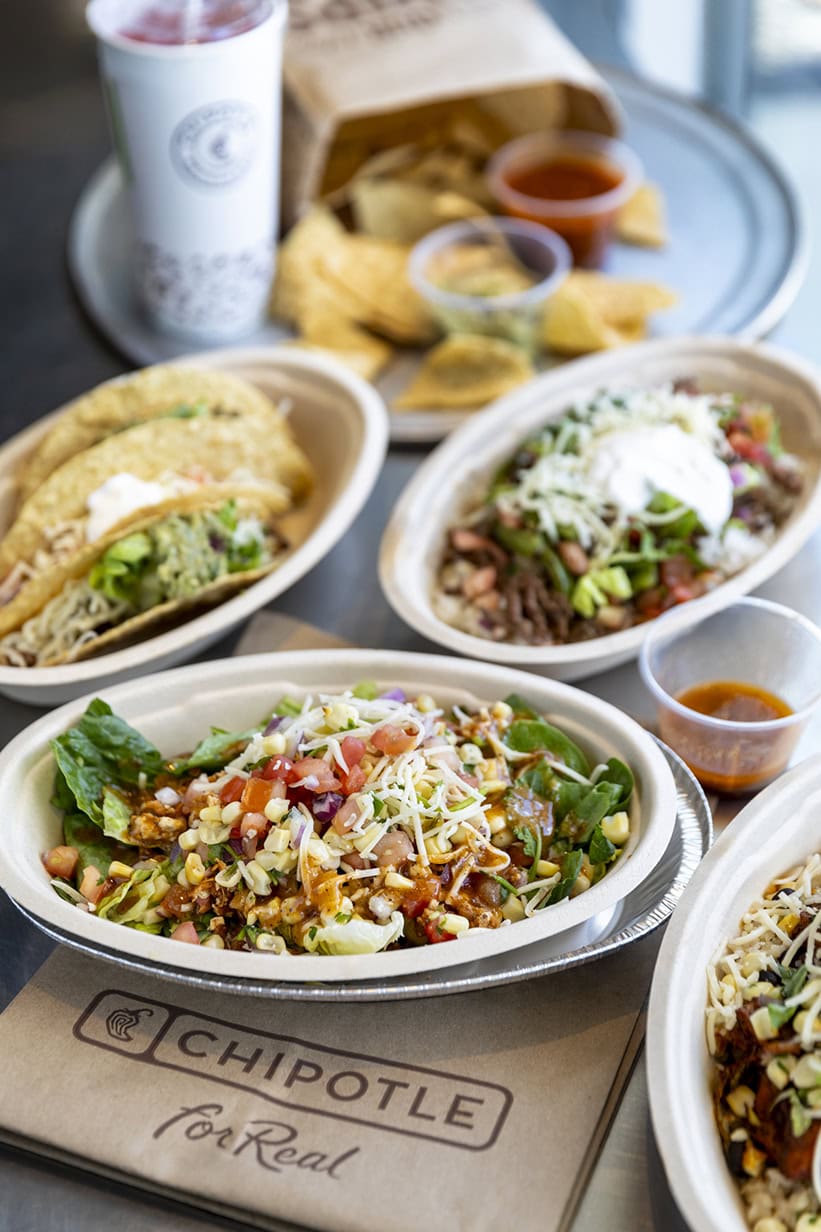 an assortment of gluten free menu items at chiptole