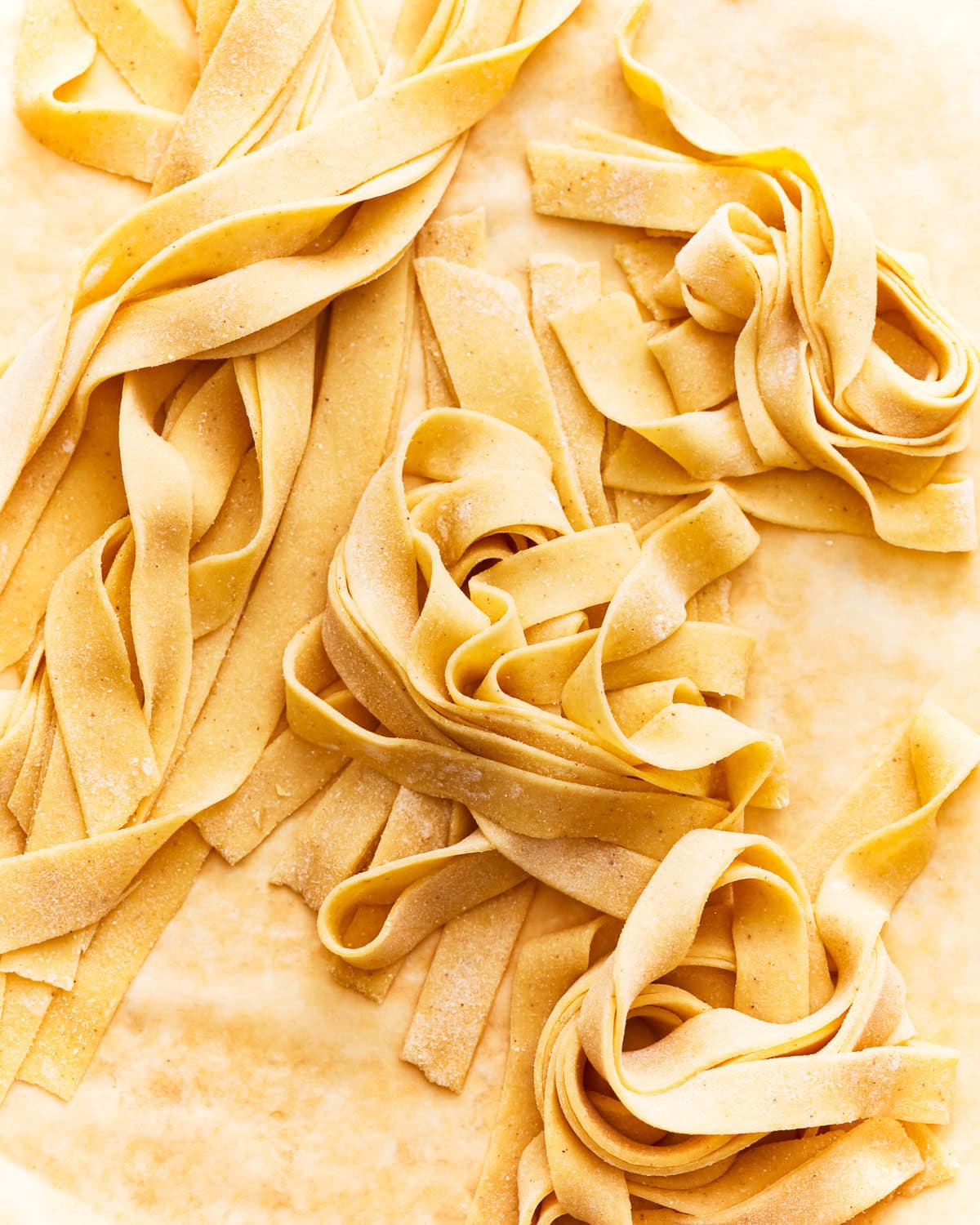 gluten-free pasta on parchment paper.