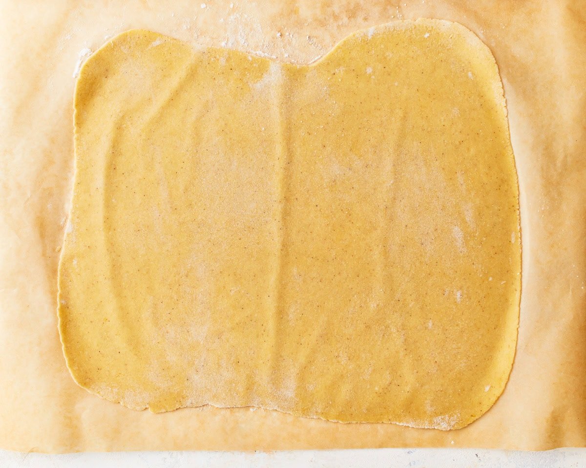 Gluten-free egg noodle dough rolled out