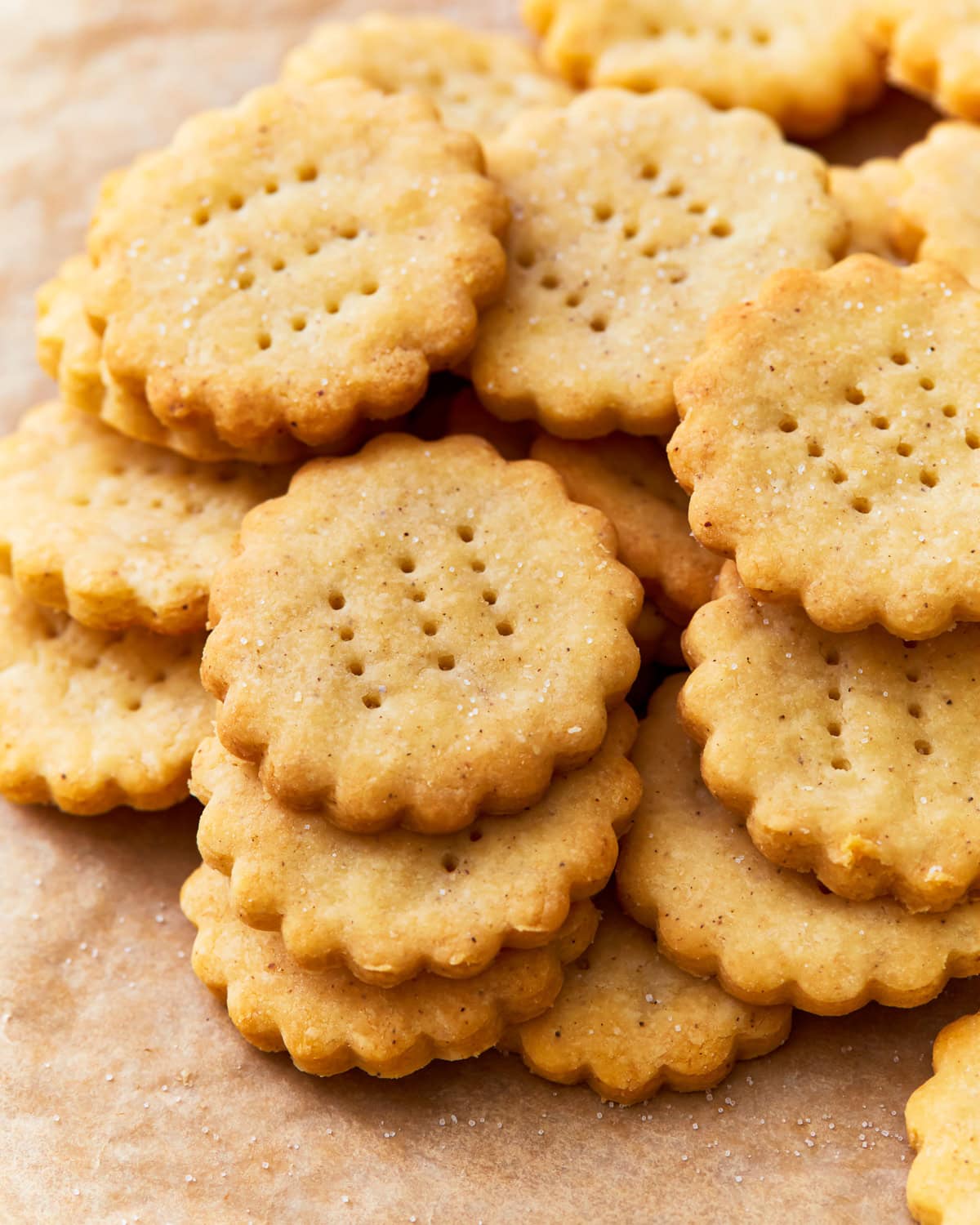 Homemade gluten-free ritz crackers on baking paper