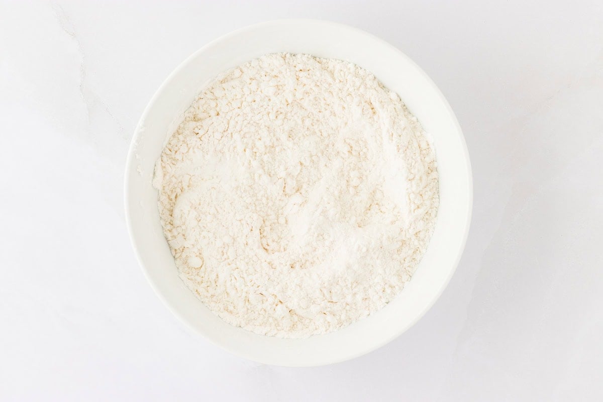 gluten-free flour and cornstarch mix in white bowl