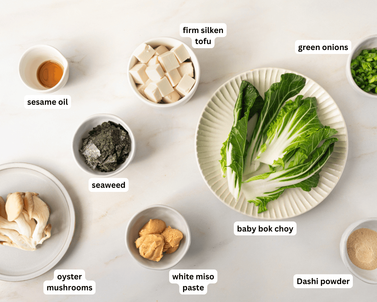 ingredients measured and prepared on countertop to use in gluten-free miso soup