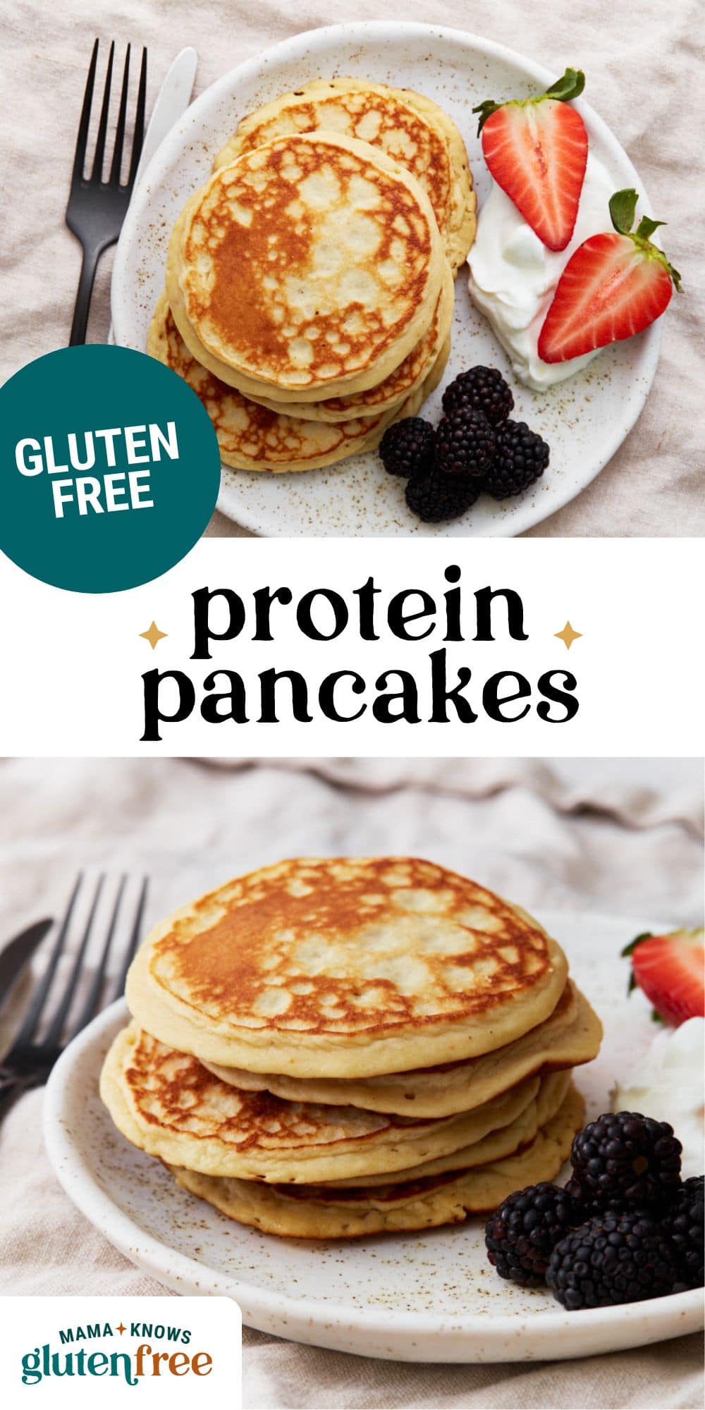 gluten-free protein pancakes pin image