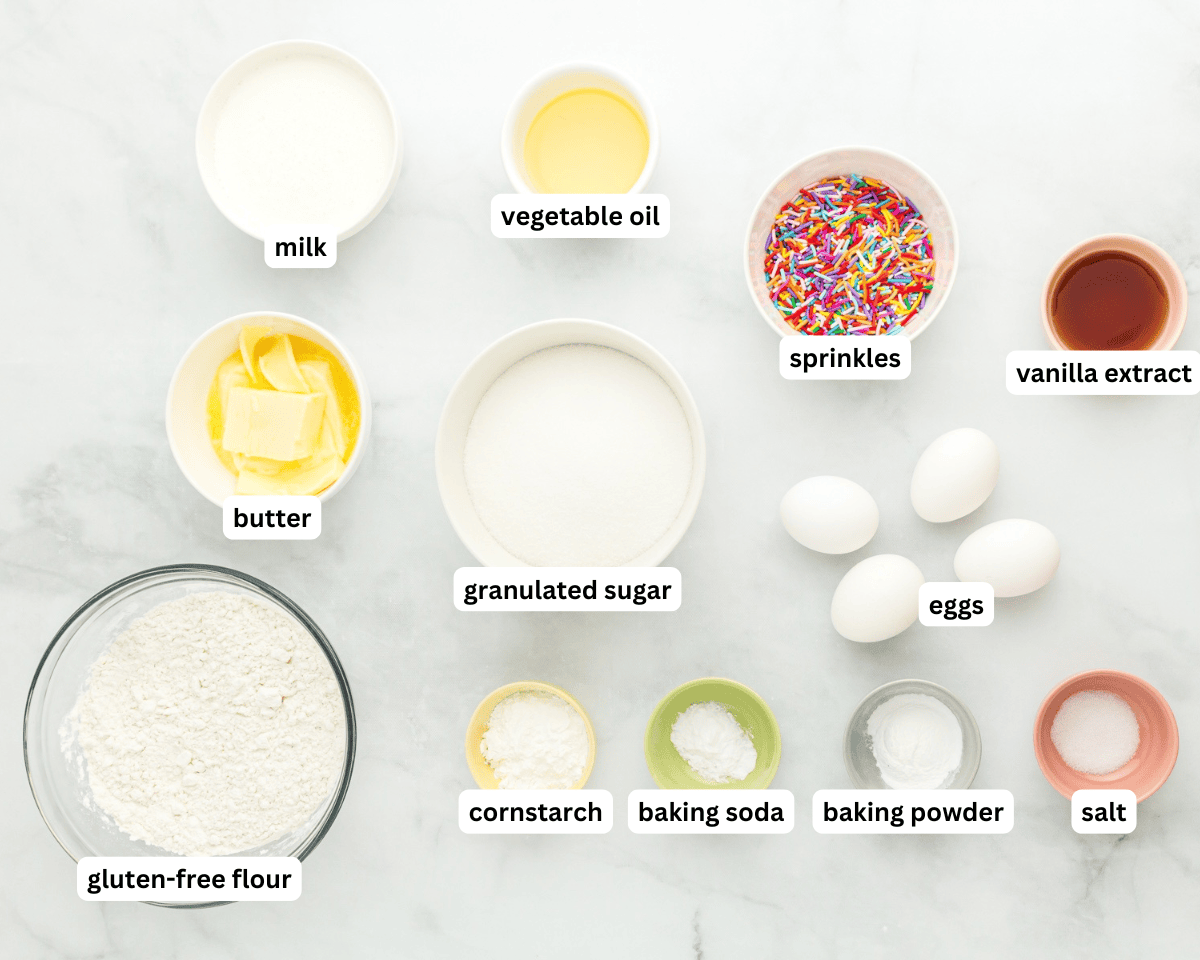 Gluten-free funfetti cake ingredients
