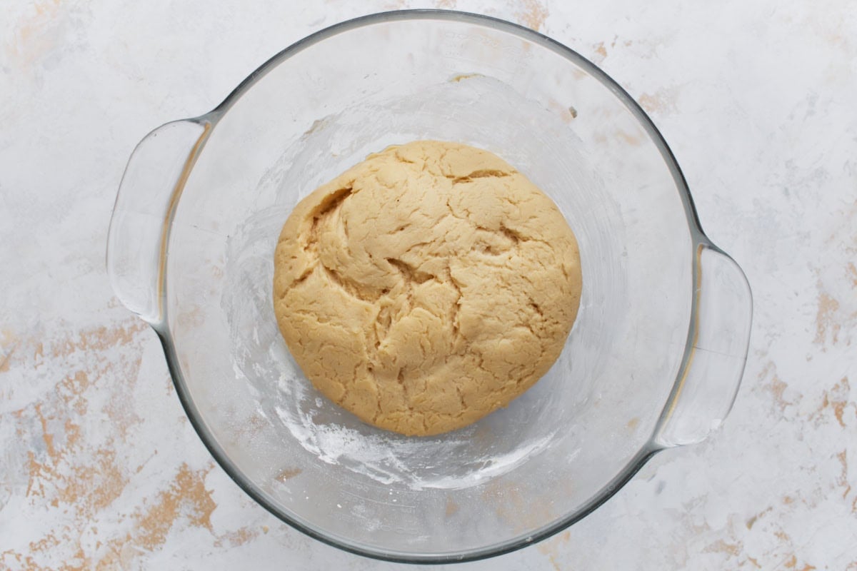 Gluten-free beignet dough after rising, doubled in size and smooth.