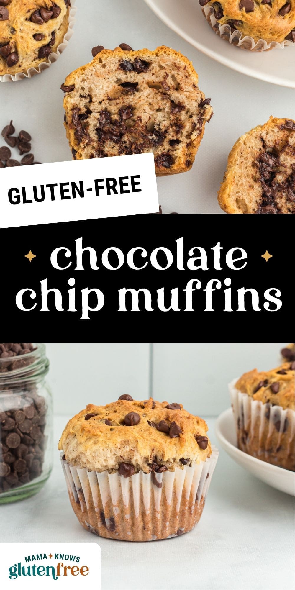 gluten free chocolate chip muffins pin image