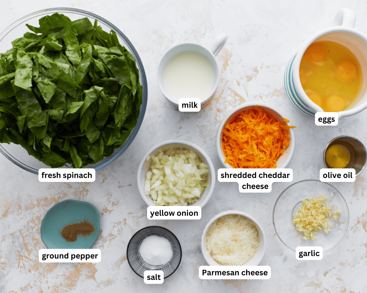 Crustless spinach quiche ingredients