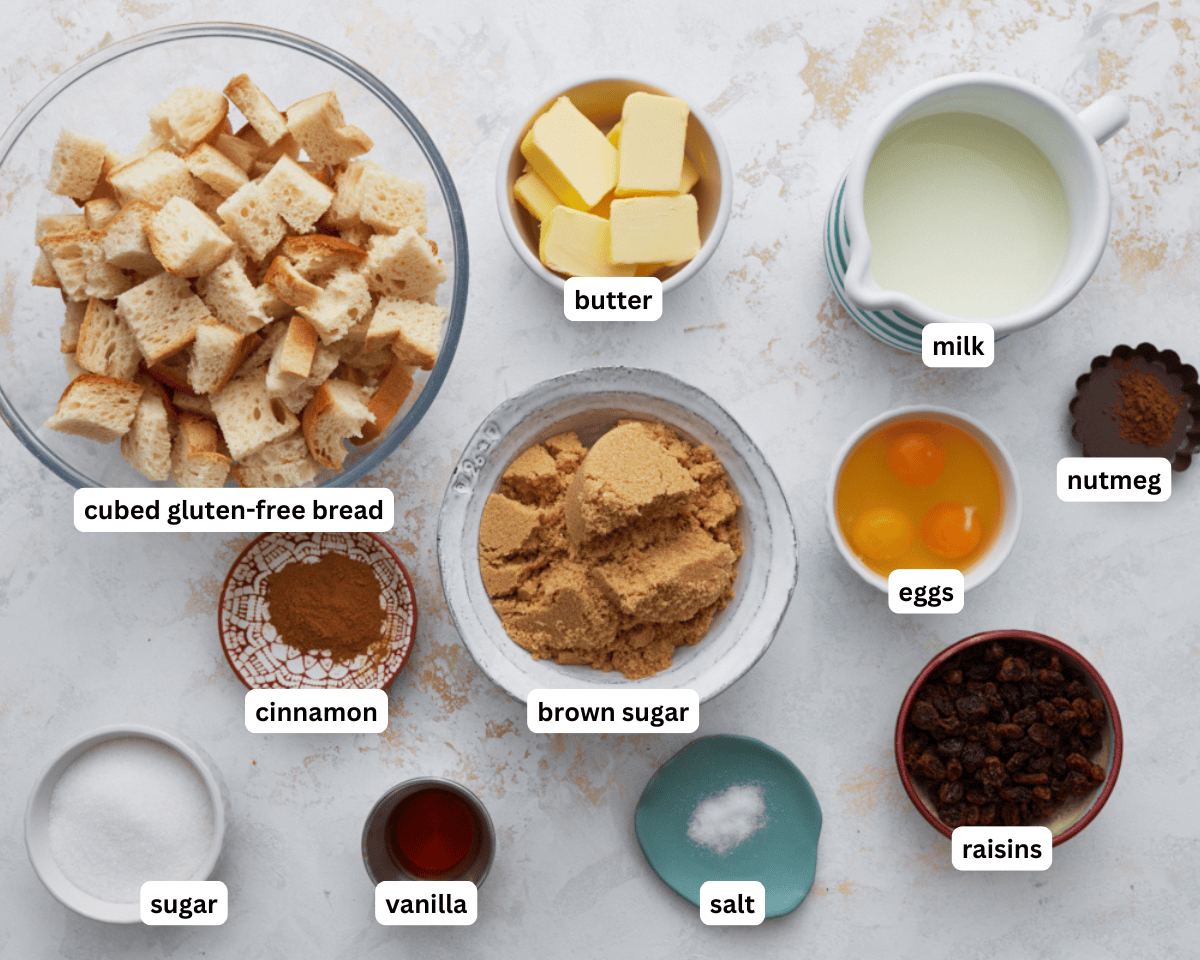 ingredients for southern gluten free pudding