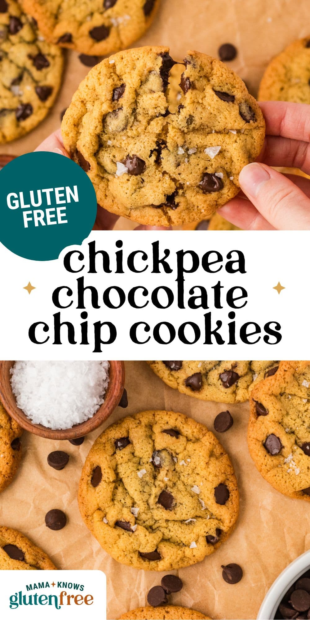 chickpea chocolate chip cookies pin image
