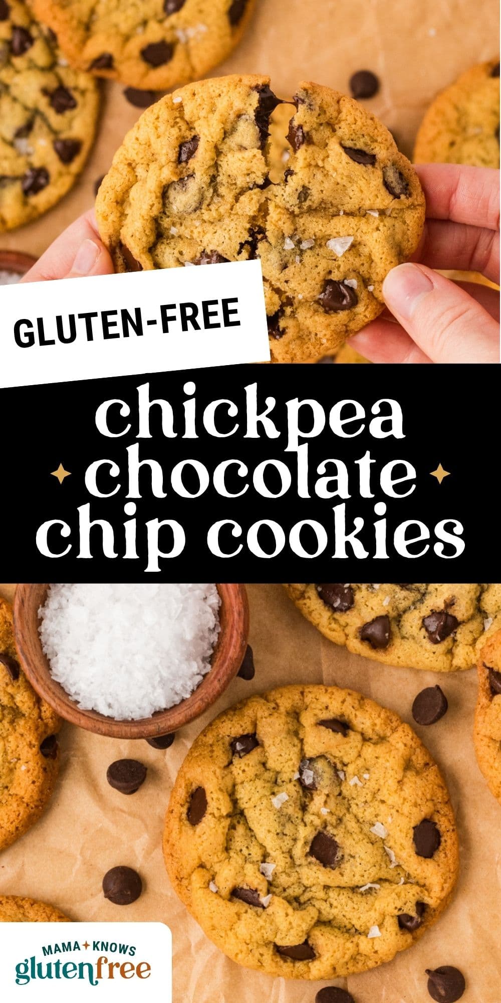 chickpea chocolate chip cookies pin image