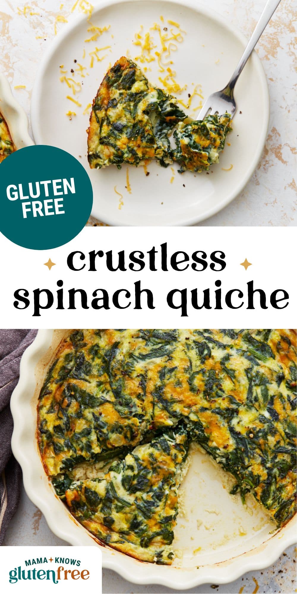 gluten free crustless spinach quiche pin image
