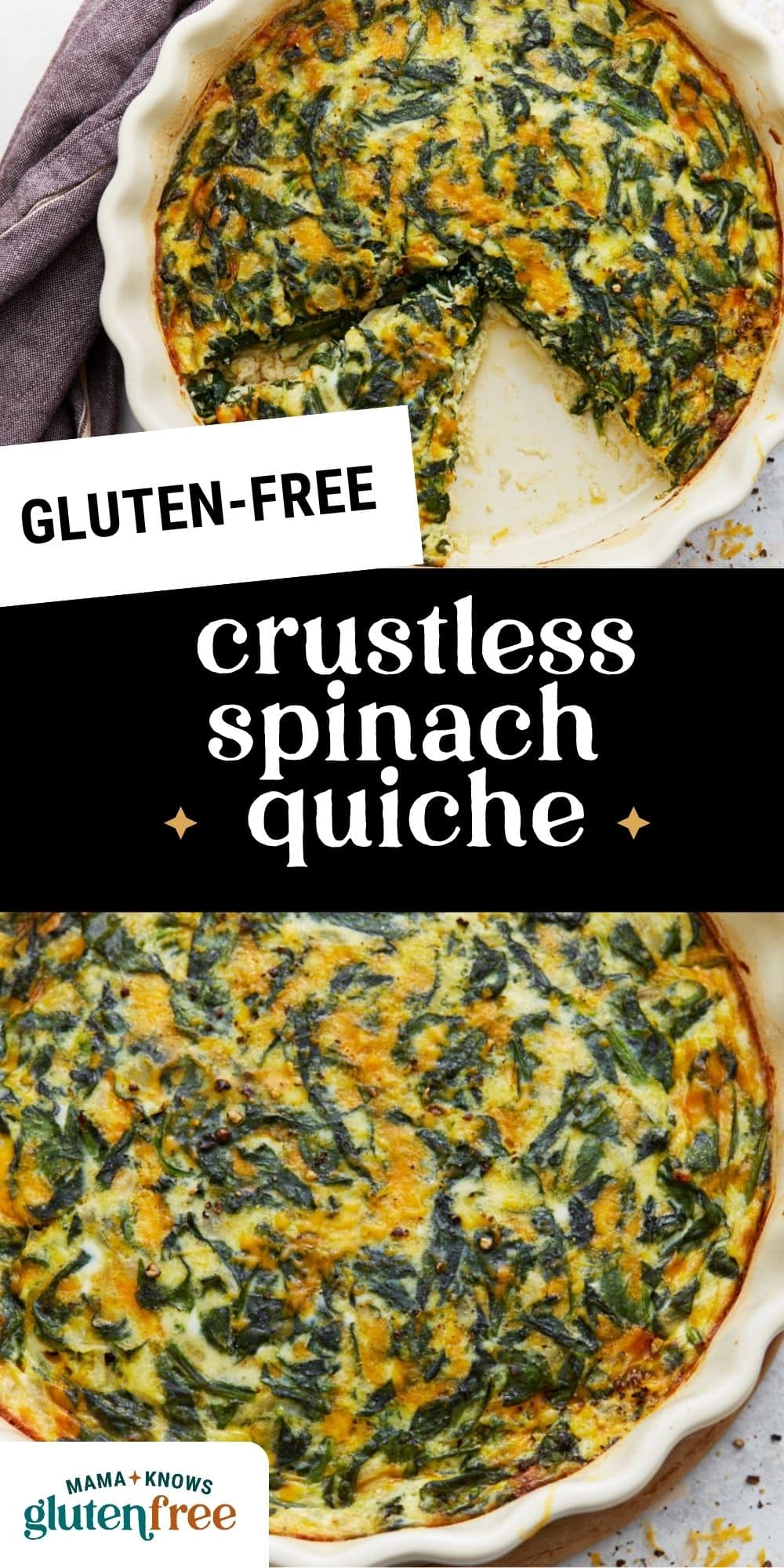 gluten free crustless spinach quiche pin image