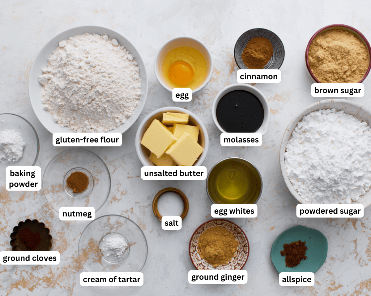 ingredients to make gluten-free gingerbread house