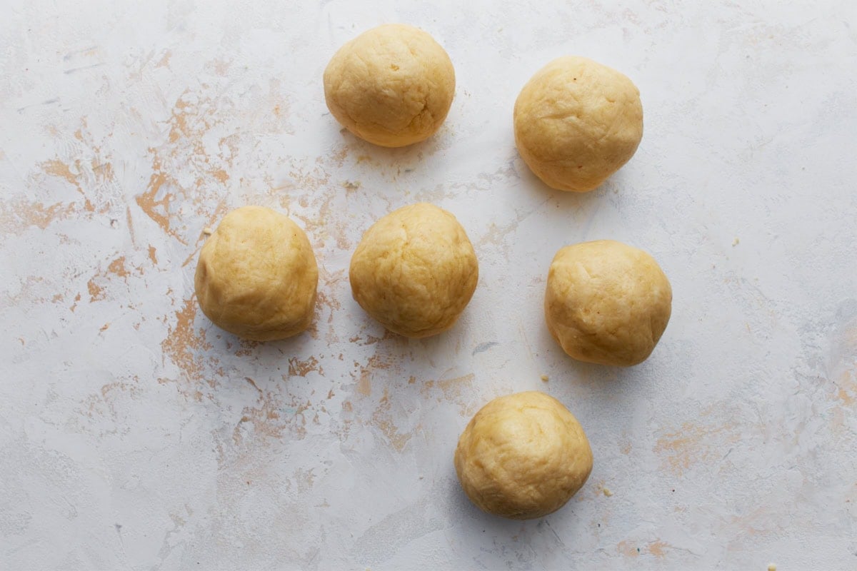 keto bagel dough divided into 6 balls