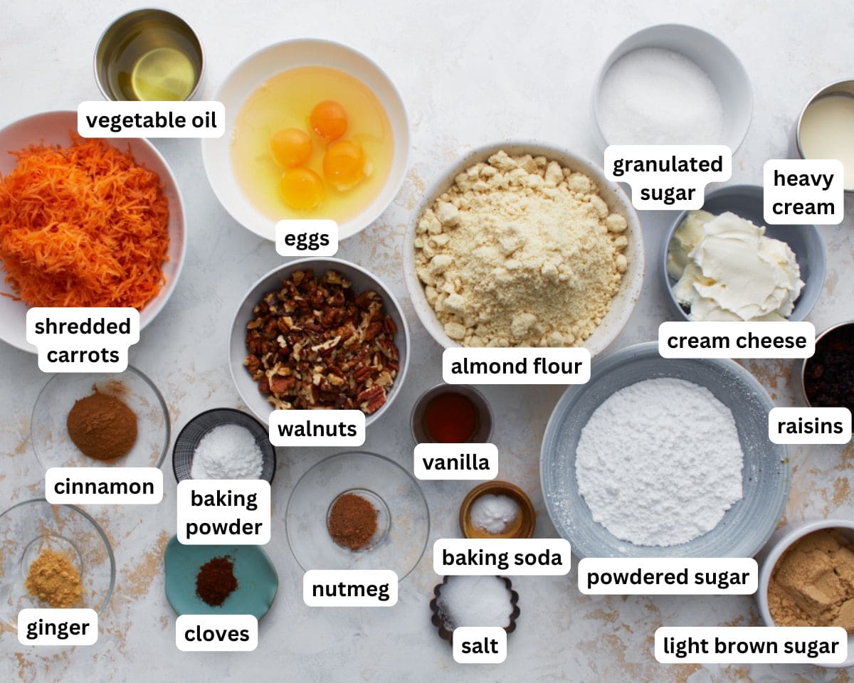 ingredients for almond flour carrot cake