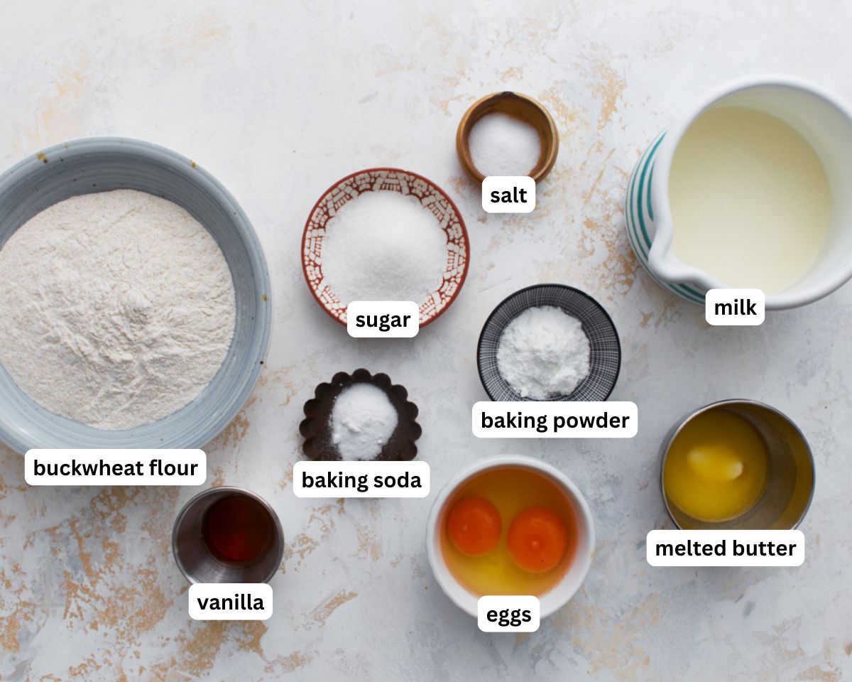 ingredients to make buckwheat waffles