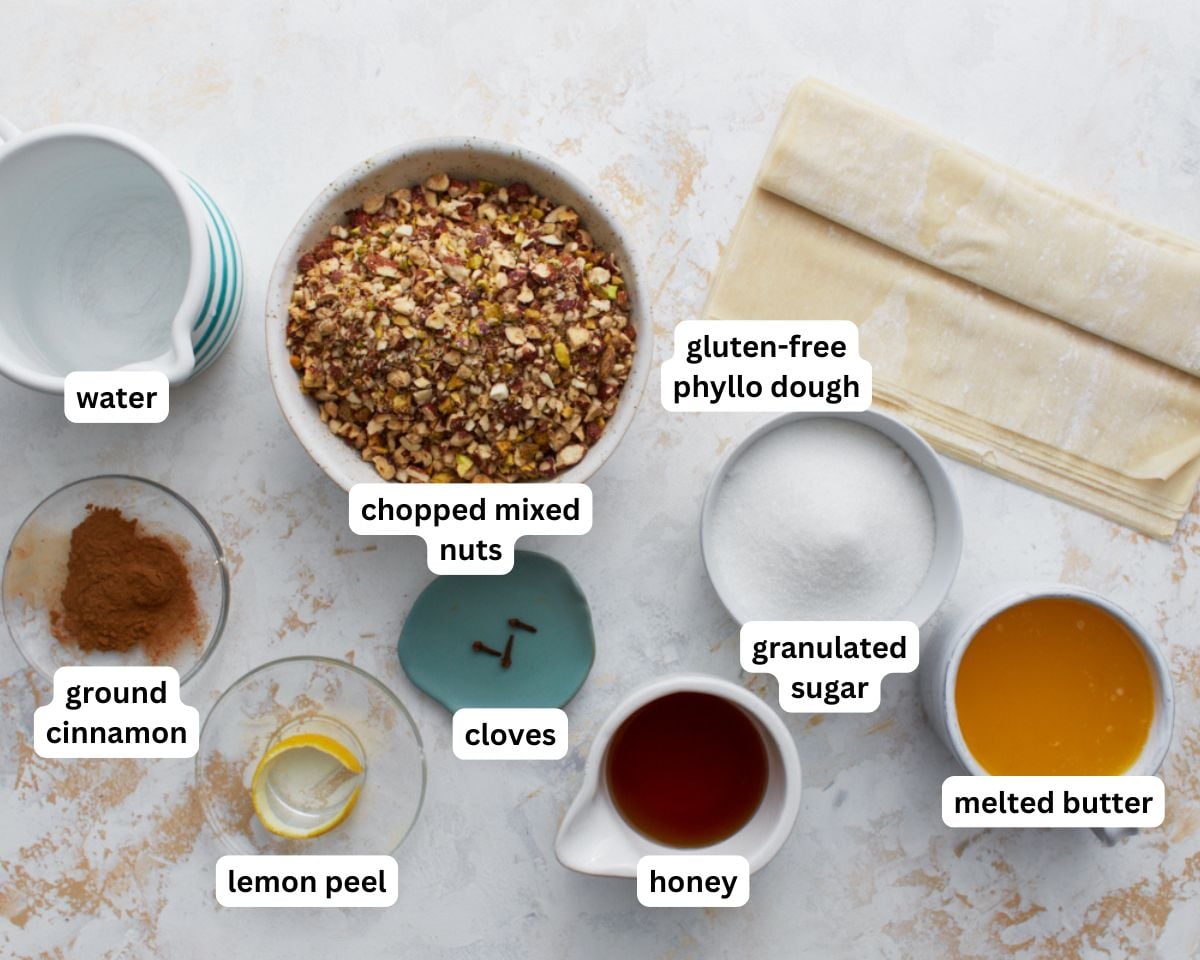 Gluten-Free Baklava ingredients