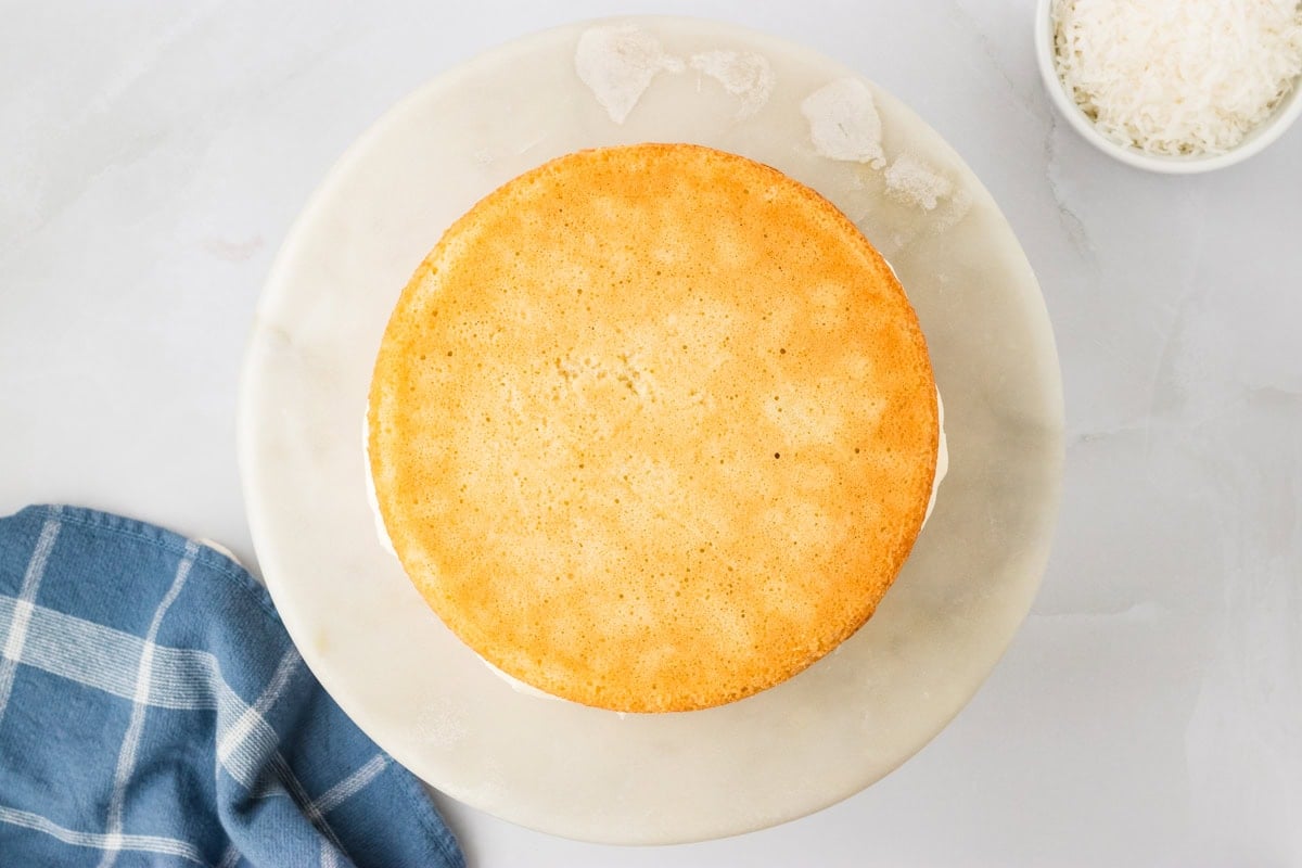 aerial view of coconut cake stacked