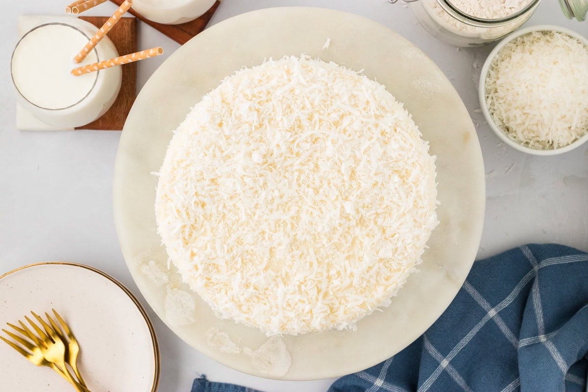 top down view of gluten free coconut cake