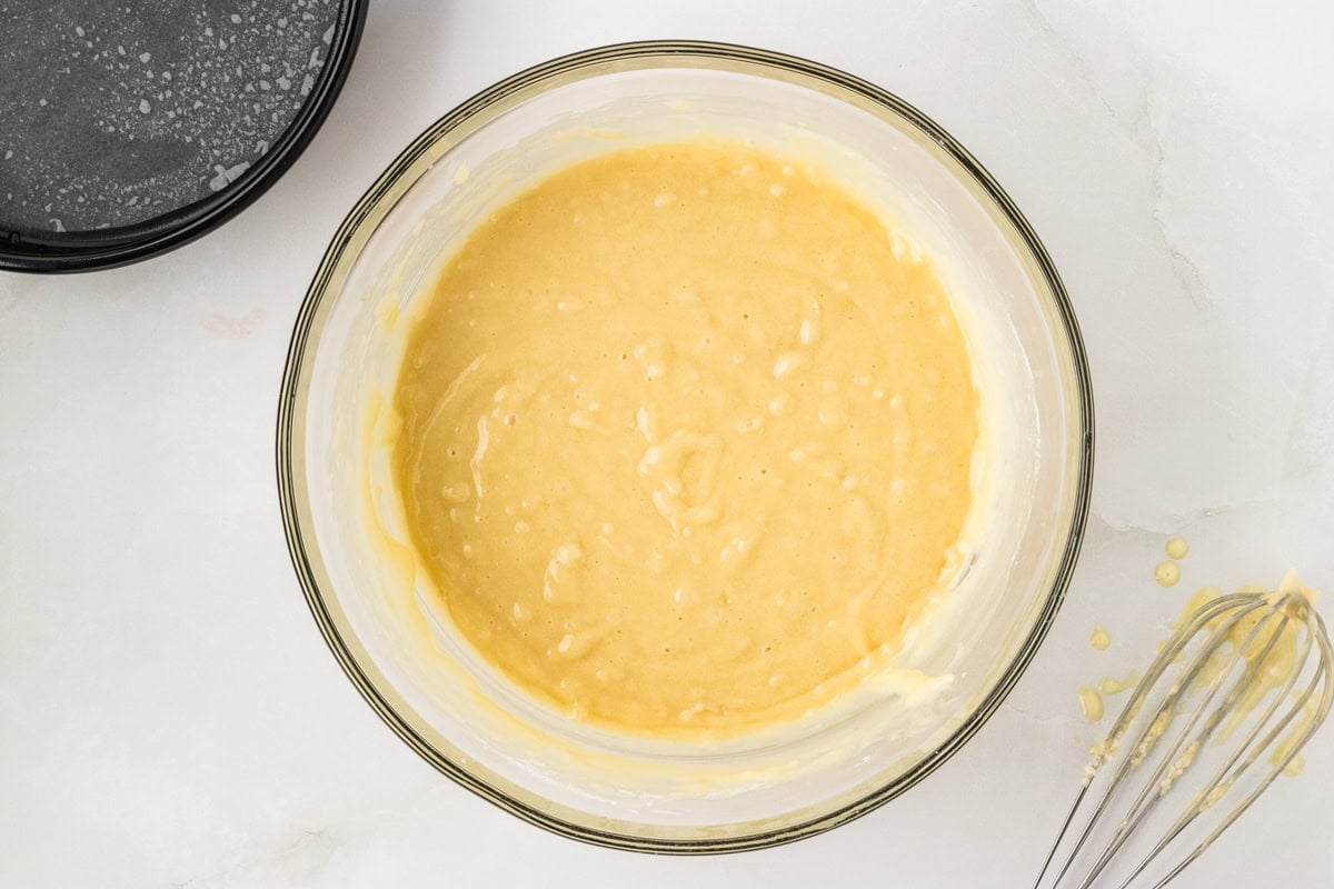 batter mixed up for gluten free coconut cake