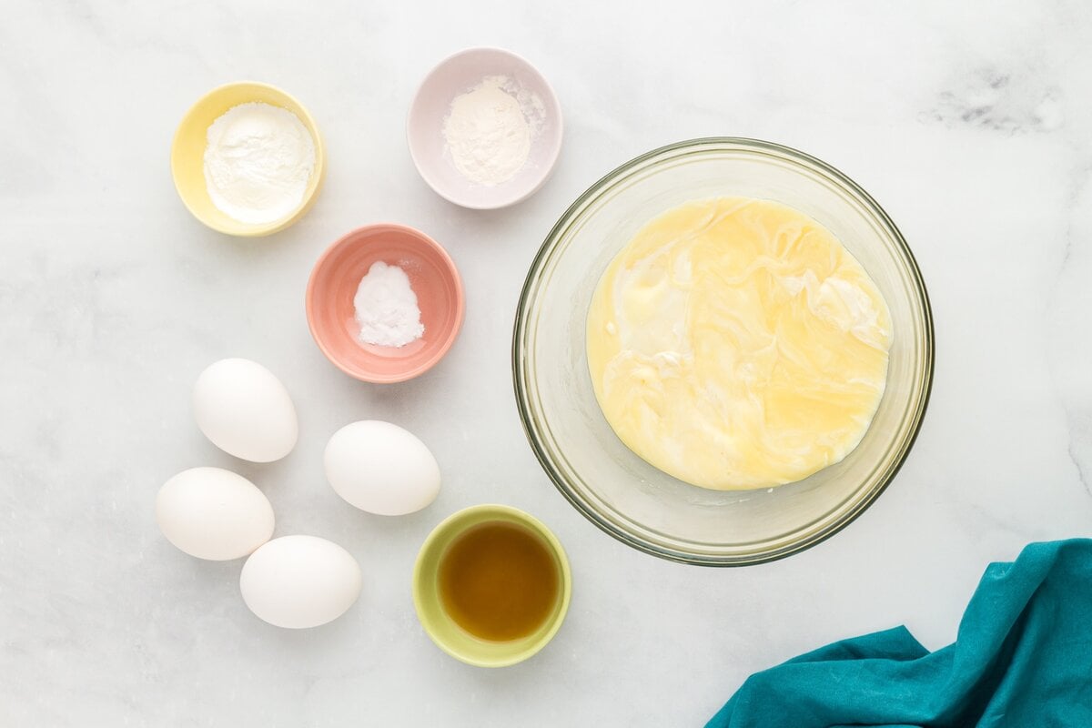 Melted mozzarella cheese mixture with eggs and baking ingredients for keto dough