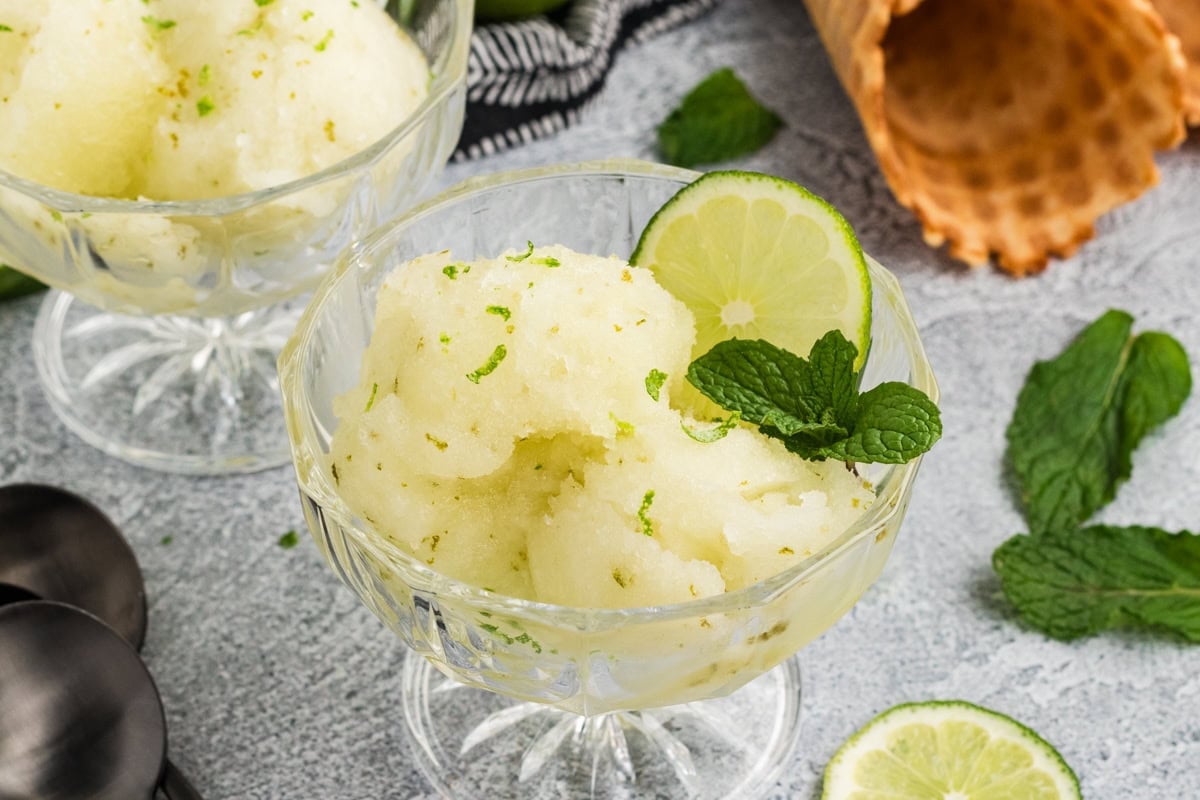 finished lie sorbet in a glass dish