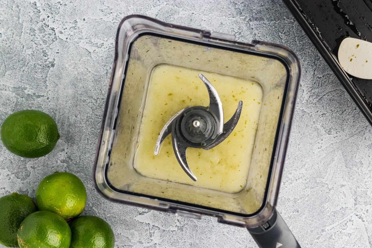 lime sorbet being blended