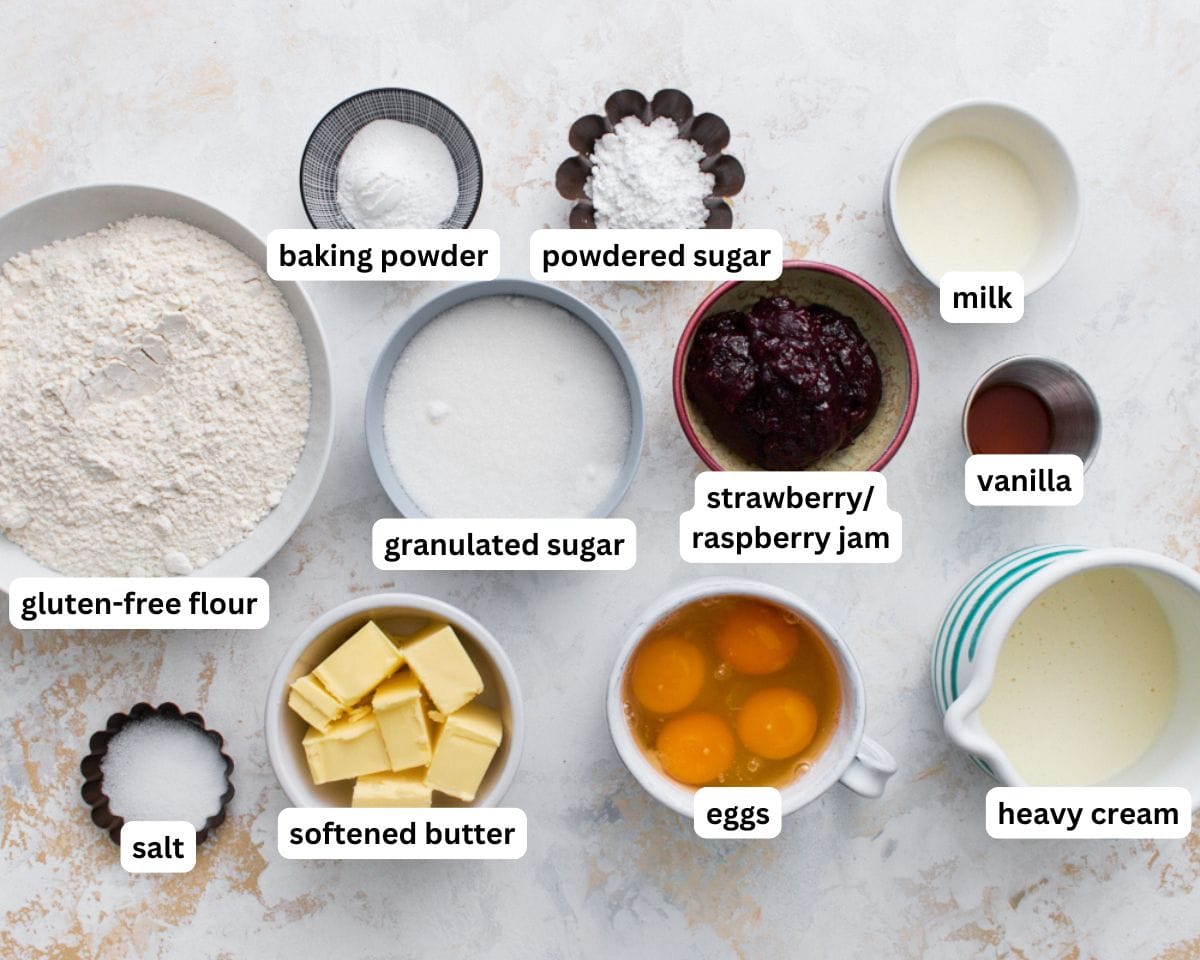 Gluten-free victoria sponge cake ingredients