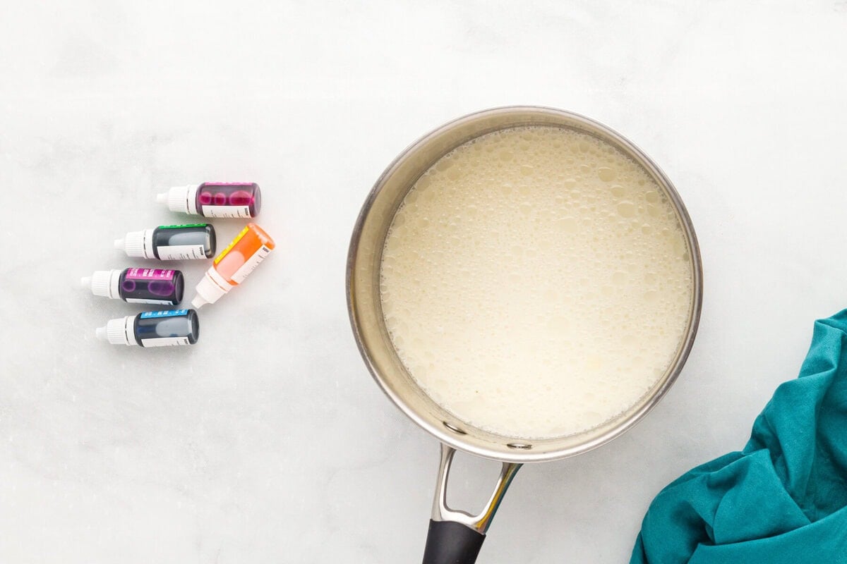 water and oil stirred into the dry ingredients, creating a frothy, pale batter before cooking.