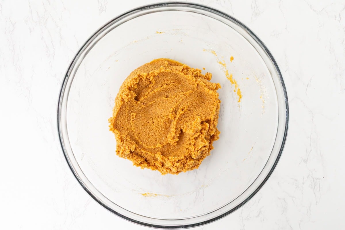 Gluten-free almond flour pumpkin cookie dough after the dry and wet ingredients are combined.